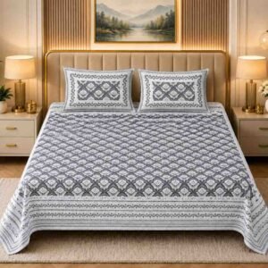 SENORA Lifestyle Black & White Floral Cotton Super King Bedsheet 108 × 108 Inches with 2 Pillow Covers