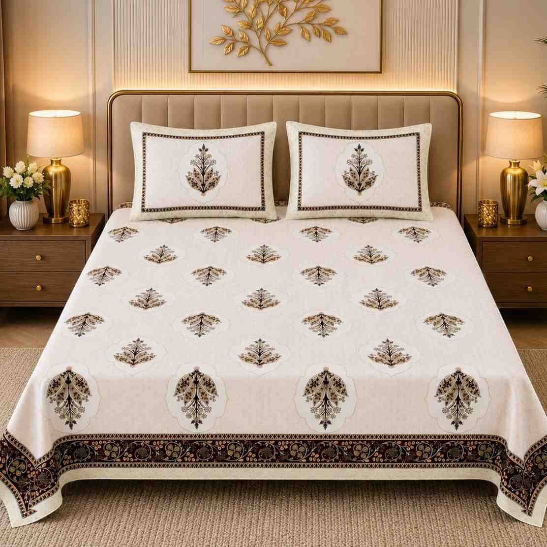 SENORA Lifestyle Cream Brown Floral Super King Bedsheet