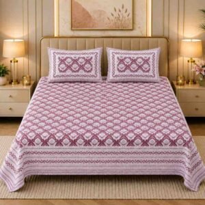 SENORA Lifestyle Maroon & White Floral Printed Cotton Super King Bedsheet 108 × 108 Inches with 2 Pillow Covers