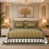 SENORA Lifestyle Mustard Yellow & Olive Green Cotton Super King Bedsheet with 2 Pillow Covers SENORA Lifestyle Mustard Yellow & Olive Green Cotton Super King Bedsheet with 2 Pillow Covers