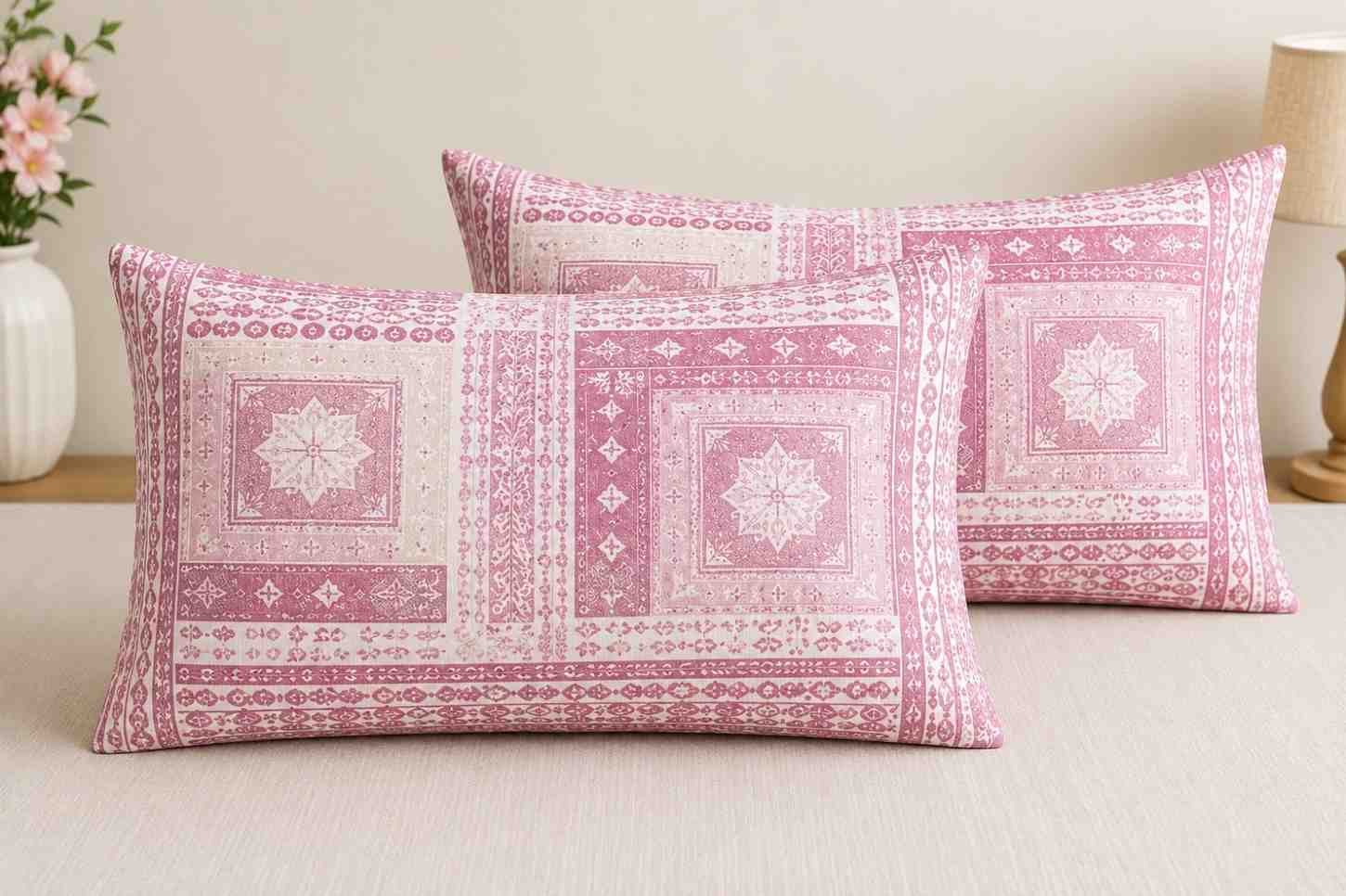 SENORA Lifestyle Pink Cotton King Size Bedsheet with 2 Pillow Covers