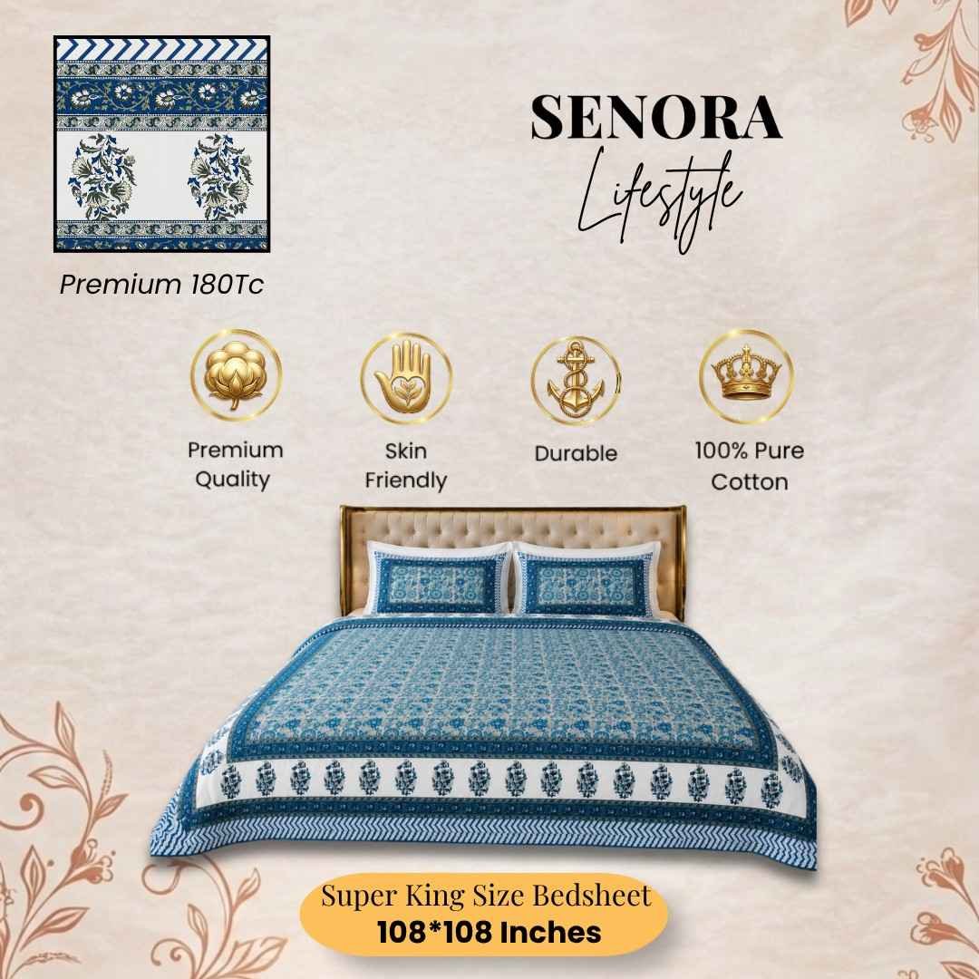 SENORA Premium Super King Cotton Bedsheet with Traditional Persian Pattern