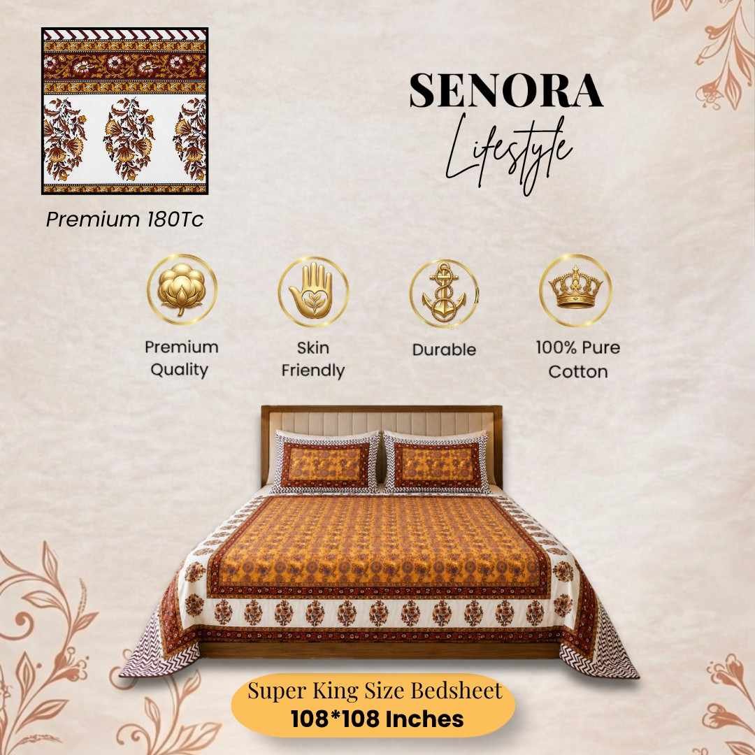 Soft Premium Cotton Super King Bedsheet with Coordinated Pillow Covers SENORA