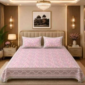 Premium Jaipuri Floral Cotton Bedsheet – Super King Size (108 × 108 Inches) with 2 Pillow Covers